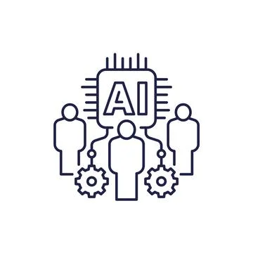 Human-AI interaction icon, Artificial intelligence line vector Stockillustratie