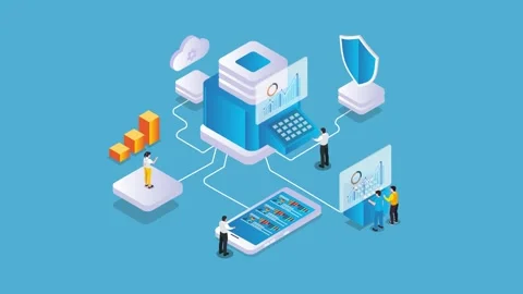 Human-AI programming and development 3d animation cartoon Stock Footage 282963505