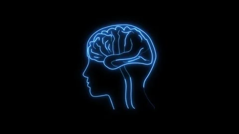 Human anatomy outline vectors draw electronic brain circuit tracks on dark .. Stock Footage 340998514