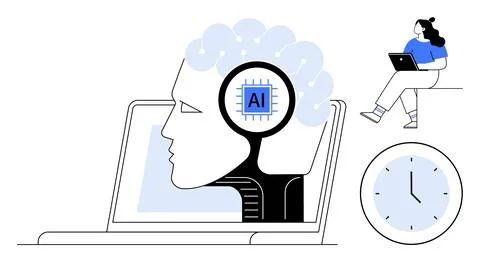 Human and AI Integration Person Developing Machine Learning Model on Laptop Stock Illustration