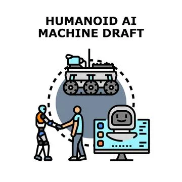 Human and ai machine developing future technology cooperation Ilustración de archivo