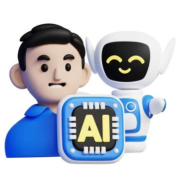 Human and Artificial Intelligence 3d icon illustration. 写真素材