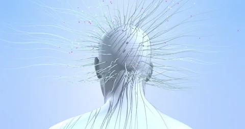 Human and artificial intelligence integration represented by glowing lines. Stock Footage 318614417