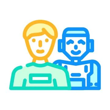 Human and artificial intelligence interacting and collaborating Stock Illustration