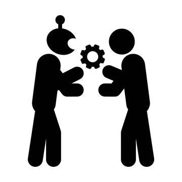 Human and Artificial Intelligence Workflow Collaboration Gear Pictogram Icon Stock Illustration