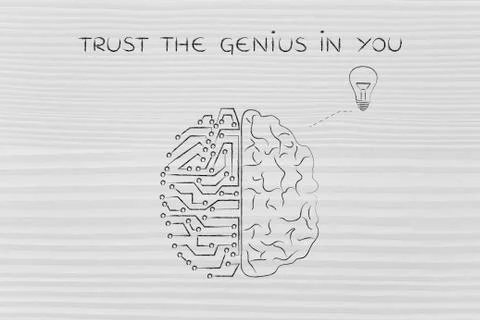 Human and circuit brain having an idea, trust the genius in you Stock Illustration