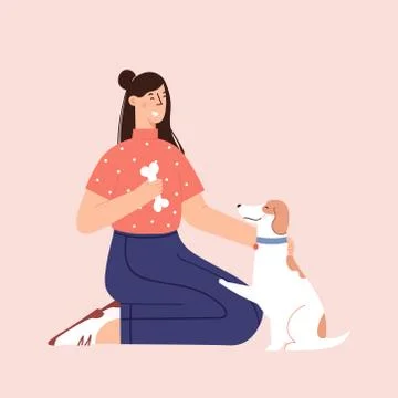Human and puppy friendship flat cartoon illustration in vector. Stock Illustration