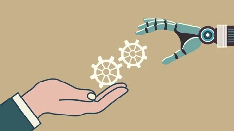 Human and Robot Collaboration Concept. Flat design animation  Stock Footage 304774329