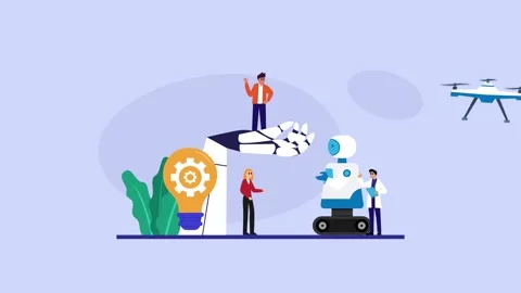 Human and Robot Collaboration: Future Technology, Artificial Intelligence, .. Stock Footage 337954621
