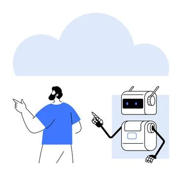 Human and Robot Collaboration Under Cloud, Representing Technology and Inno.. 库存插图