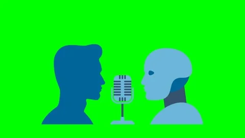 Human and robot conducting discussion on public debates. AI technology. Debate Stock Footage 343976230