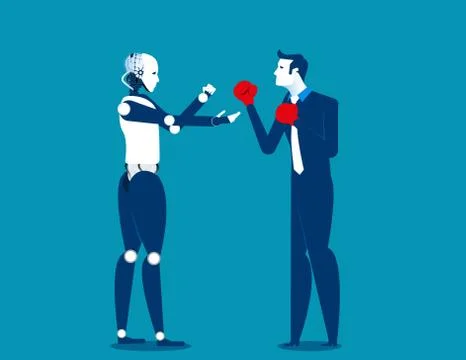 Human and robot fighting. Concept business technology illustration. Vector ca Stock Illustration
