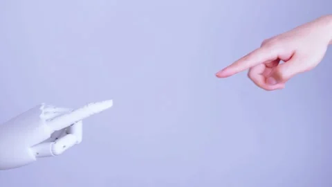Human and robot fingertips touching Stock Footage 317211638