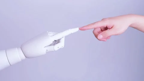 Human and robot fingertips touching Stock Footage 317211641