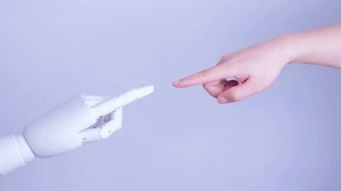 Human and robot fingertips touching Stock Footage 317212240