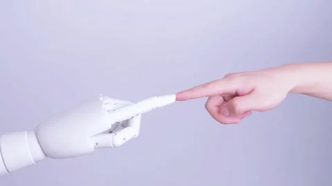 Human and robot fingertips touching Stock Footage 317212261