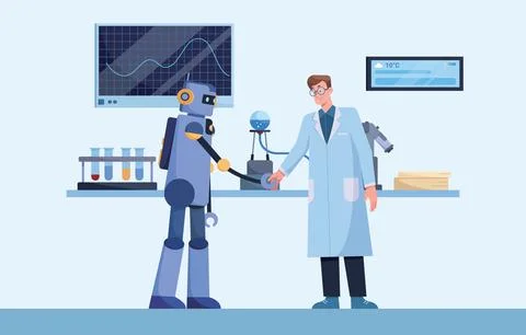 Human and Robot Friends Stock Illustration