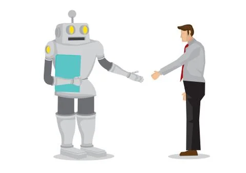 Human and robot hand shaking. Concept of negotiating business, cooperation, c Stock Illustration