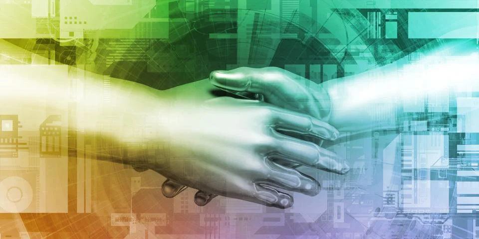 Human and Robot Hand System Integration Illustrazione stock