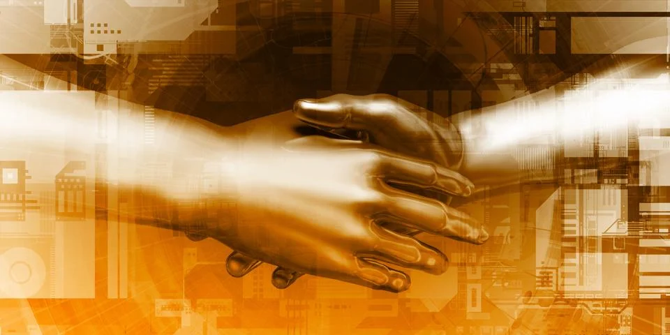 Human and Robot Hand System Integration Stock Illustration