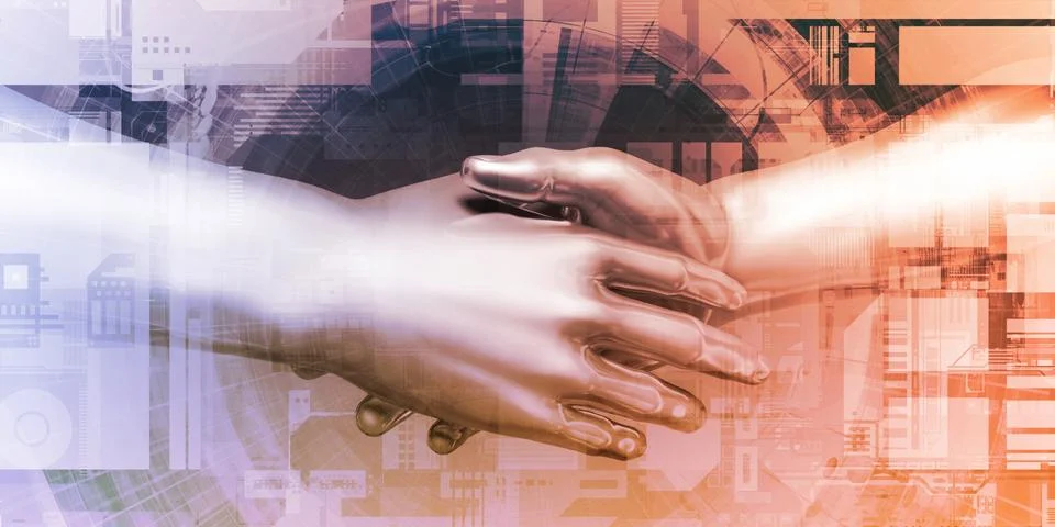Human and Robot Hand System Integration Stock Illustration