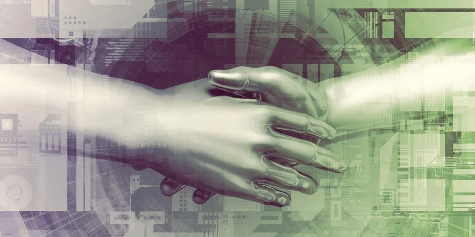 Human and Robot Hand System Integration Stock Illustration