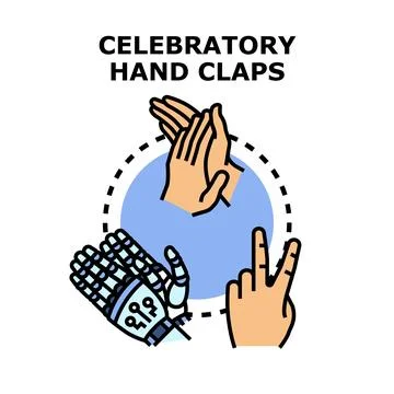 Human and robot hands celebrating victory and partnership Stock Illustration