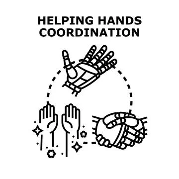 Human and robot hands coordinating teamwork and cooperation Stock Illustration