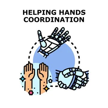 Human and robot hands coordinating teamwork and cooperation Stock Illustration