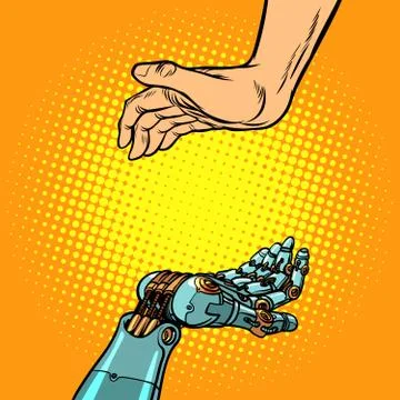 Human and robot hands. presentation gesture Stock Illustration