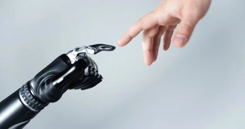 Human and robot hands together Stock Footage 238464479