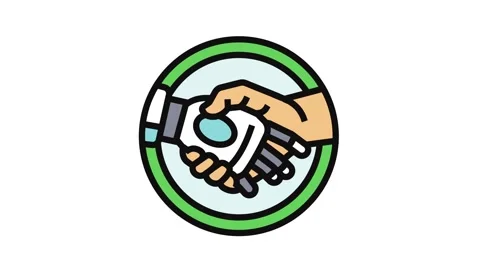 Human and robot handshake ai integration color icon animation Stock Footage 326117268
