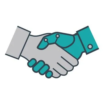 Human and robot handshake icon vector artificial intelligence collaboration.. Stock Illustration