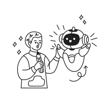 Human and Robot HighFive Friendly Interaction Stock Illustration