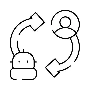 Human and robot interacting, communicating, exchanging data Illustration