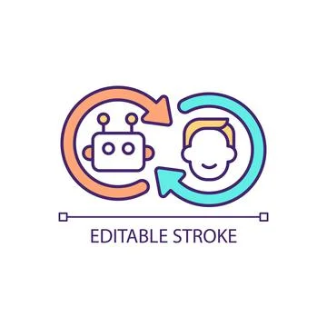 Human and robot interaction RGB color icon Stock Illustration