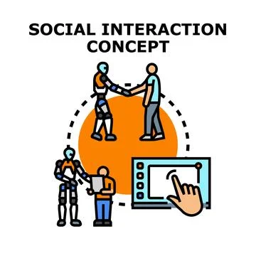 Human and robot social interaction network concept Stock Illustration