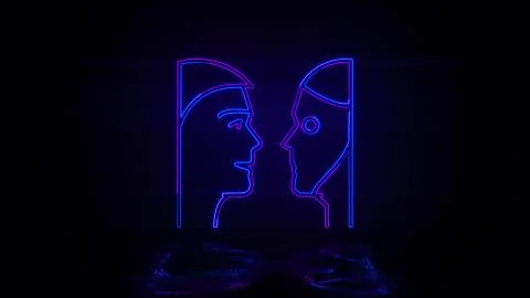 Human and robot talking in neon effect mp4 video Stock Illustration