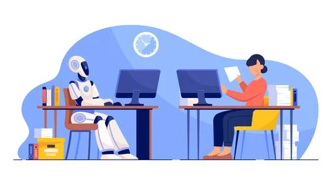 Human and robot working concept Illustrazione stock