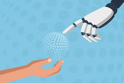 Human and Robotic Hand Reaching for Digital Sphere Иллюстрация