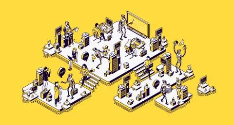 Human and robots office workers, robotic employees Stock Illustration