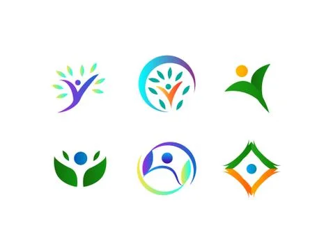 Human and Tree Abstract Logo Design Vector Template Set Stock Illustration