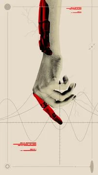 Human arm transitioning into robotic limb. Fusion of human biology with advanced Stock Illustration
