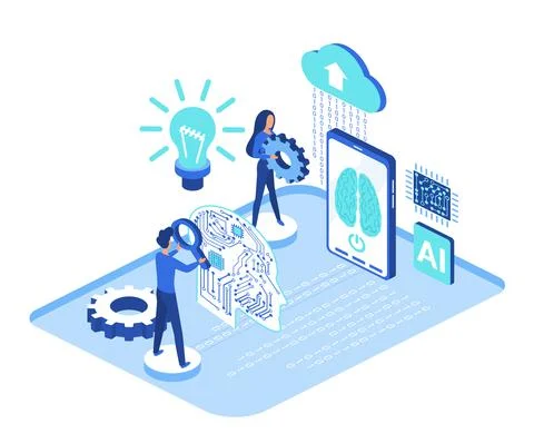 Human artificial intelligence processes by machines Illustrazione stock