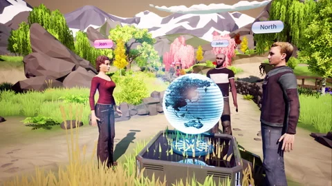 Human avatars communicate and interacting in the metaverse. Meetings in virtual Stock Footage 196293972