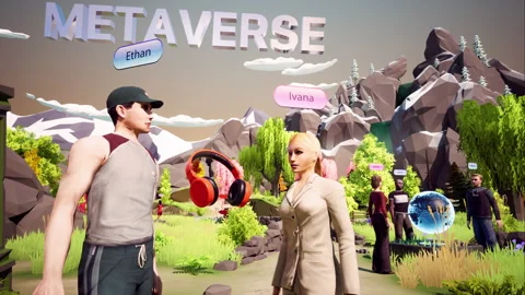 Human avatars communicate and interacting in the metaverse. Meetings in virtual Stock Footage 196294514