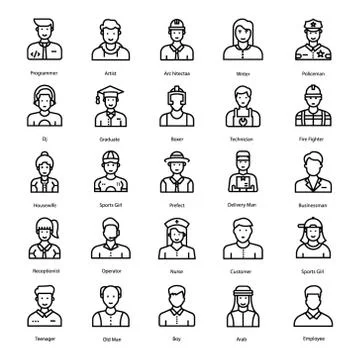 Human Avatars Line Vectors Illustrazione stock