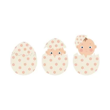Human baby hatching from egg, embryo development evolution, vector illustration Stock Illustration