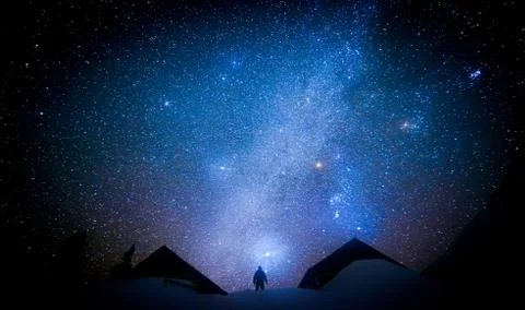 Human on the background of the starry sky Stock Photos