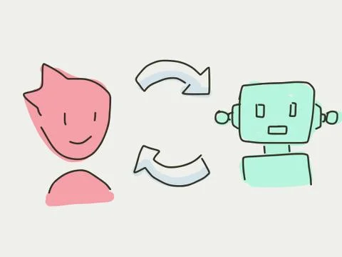 Human be replaced by artificial intelligent robot in the future. AI concept Stock Illustration
